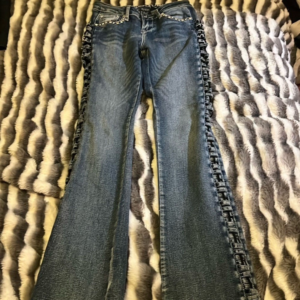 Vintage Platinum plush jeans with string on the side crisscrossed